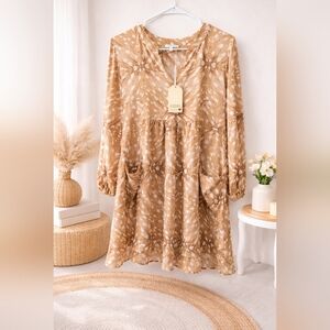 JODIFL Tan Long Sleeve Dress
